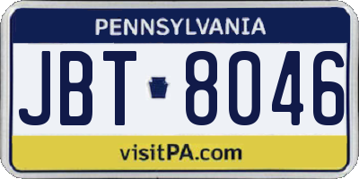 PA license plate JBT8046