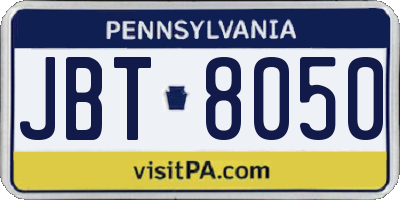 PA license plate JBT8050