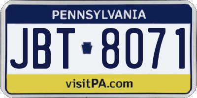 PA license plate JBT8071