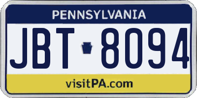 PA license plate JBT8094