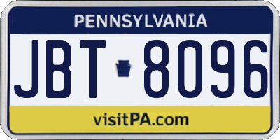 PA license plate JBT8096