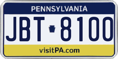 PA license plate JBT8100