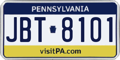 PA license plate JBT8101