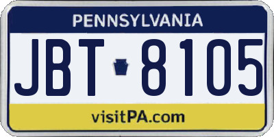 PA license plate JBT8105