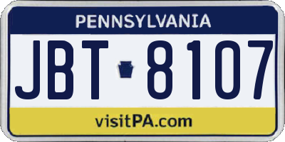 PA license plate JBT8107