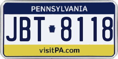 PA license plate JBT8118