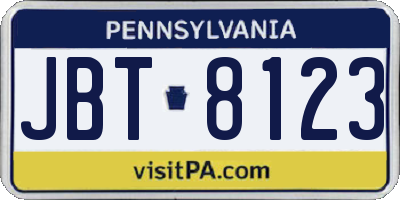 PA license plate JBT8123