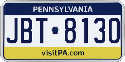 PA license plate JBT8130