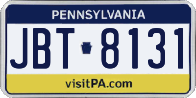 PA license plate JBT8131