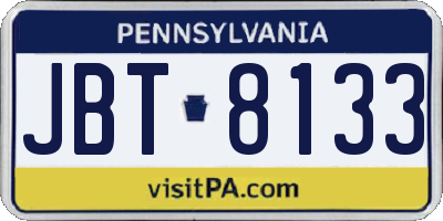 PA license plate JBT8133