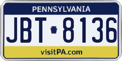 PA license plate JBT8136