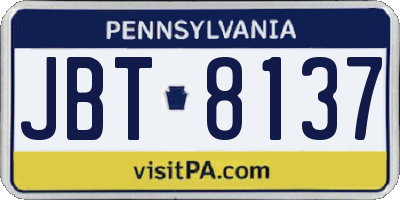 PA license plate JBT8137
