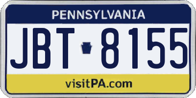 PA license plate JBT8155