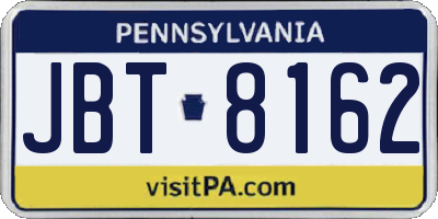 PA license plate JBT8162