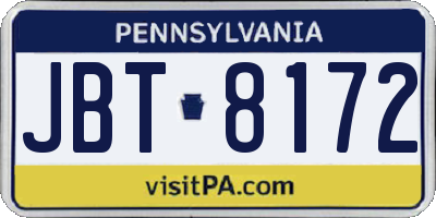 PA license plate JBT8172