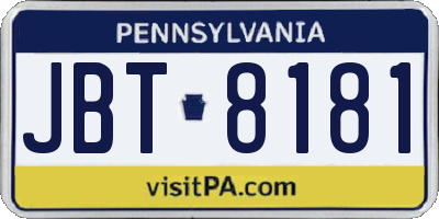 PA license plate JBT8181