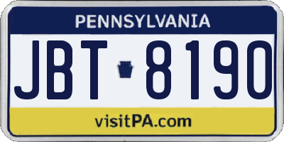 PA license plate JBT8190