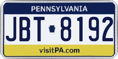 PA license plate JBT8192