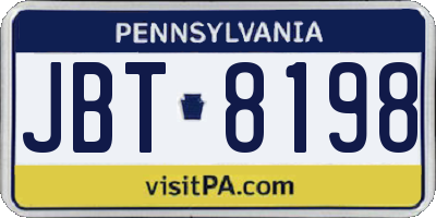 PA license plate JBT8198