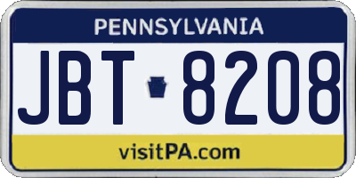 PA license plate JBT8208