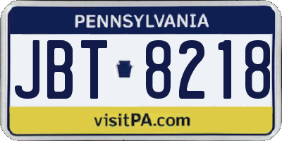 PA license plate JBT8218