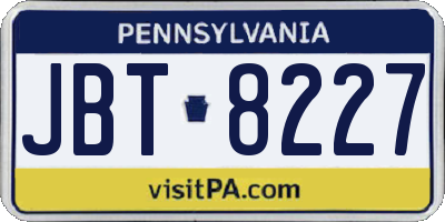 PA license plate JBT8227