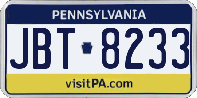 PA license plate JBT8233