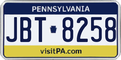 PA license plate JBT8258