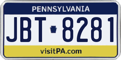 PA license plate JBT8281