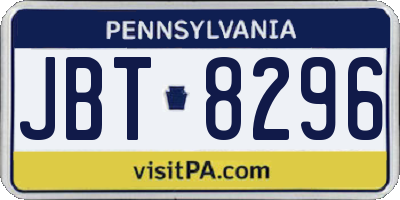PA license plate JBT8296