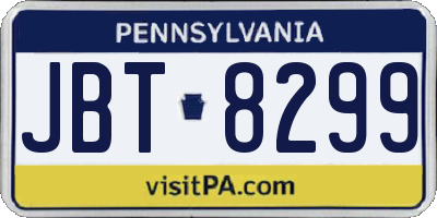 PA license plate JBT8299