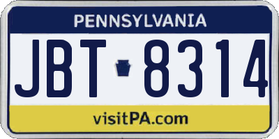 PA license plate JBT8314