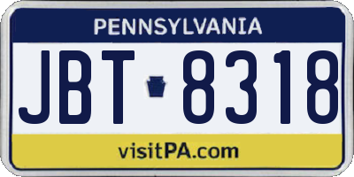 PA license plate JBT8318