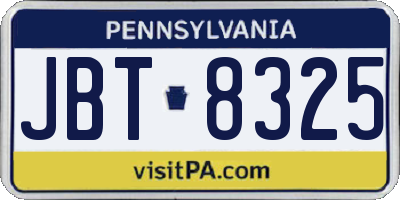 PA license plate JBT8325