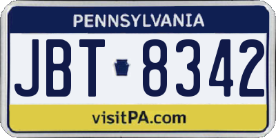 PA license plate JBT8342
