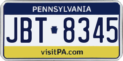 PA license plate JBT8345