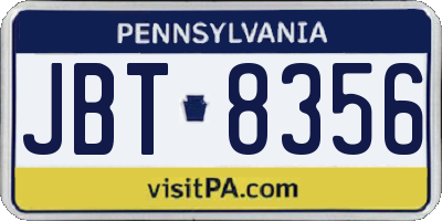 PA license plate JBT8356