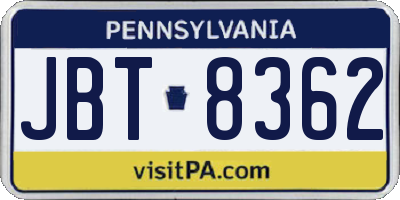 PA license plate JBT8362