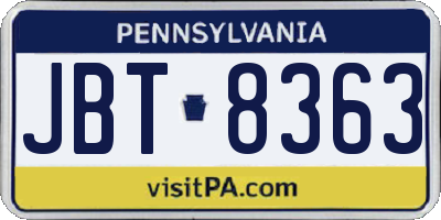 PA license plate JBT8363