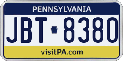 PA license plate JBT8380