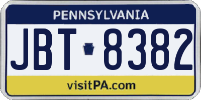 PA license plate JBT8382