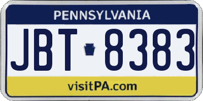 PA license plate JBT8383