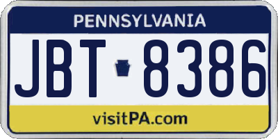 PA license plate JBT8386