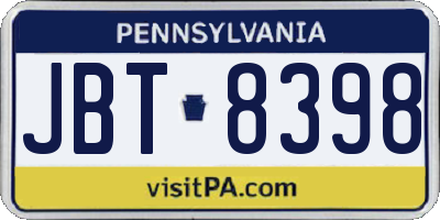 PA license plate JBT8398