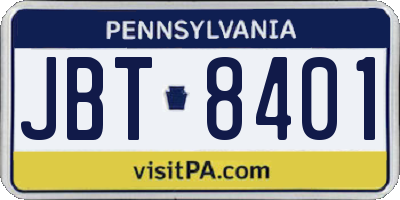 PA license plate JBT8401