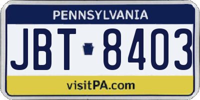PA license plate JBT8403