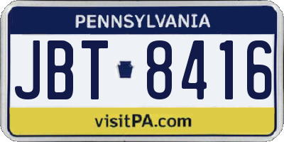 PA license plate JBT8416