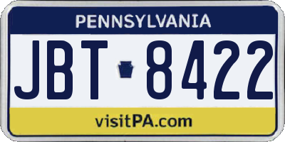 PA license plate JBT8422