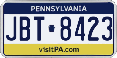 PA license plate JBT8423