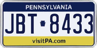 PA license plate JBT8433